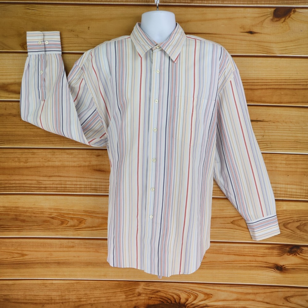 Nautica Dress Shirt Mens‎ Size XL Multicolor Striped 100% Cotton Point Collar